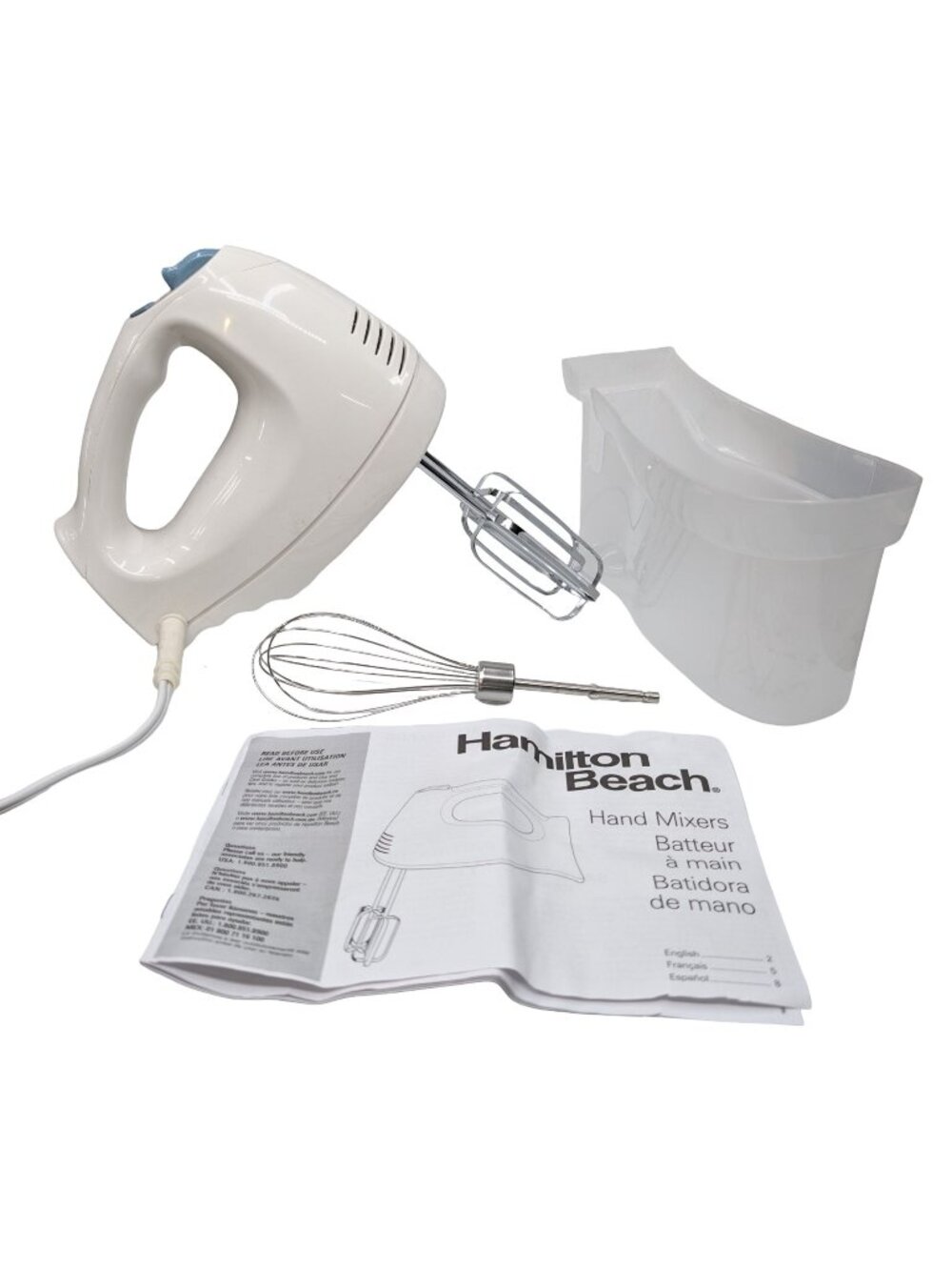 Hamilton Beach Electric Hand Mixer 6 Speed White 62682 2 Beaters 1 Whisk